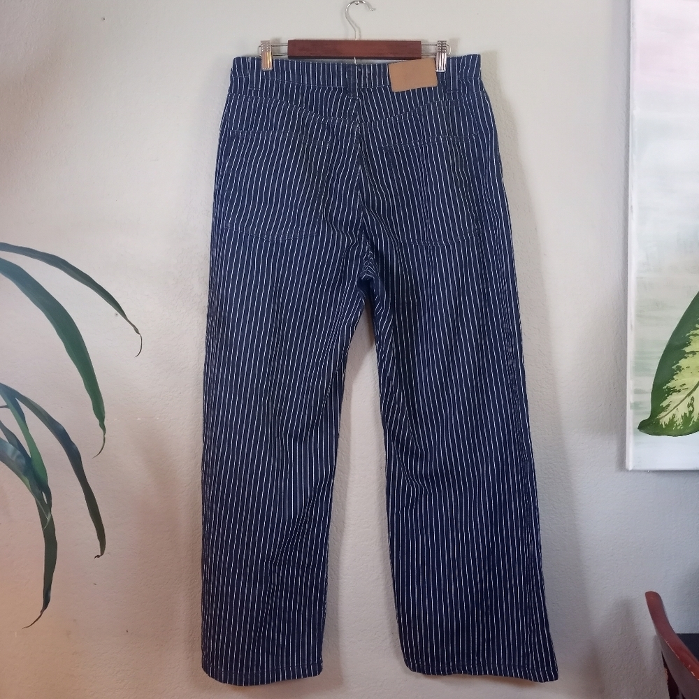 Cotton On Super Baggy Jean In Dark Blue White Classic Bohemian Artsy Pinstripe - Picture 6 of 13